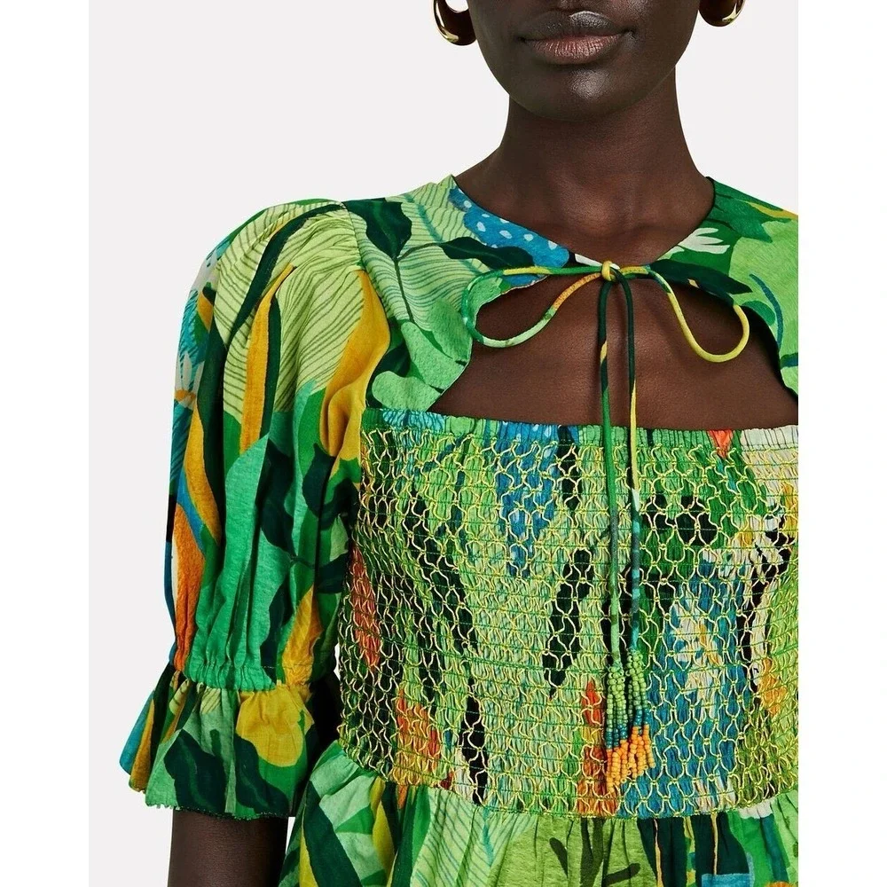 NEW!! FARM RIO Vintage Toucans Smocked‎ Peplum Top Blouse Tropical Small